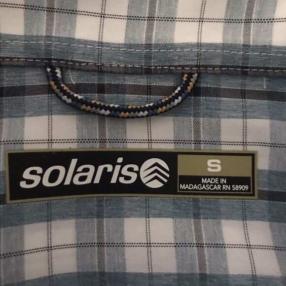 Solaris Fishing Shirt Short Sleeve Plaid Vented Sz Small Moisture Wicking UPF 50 - Picture 4 of 6